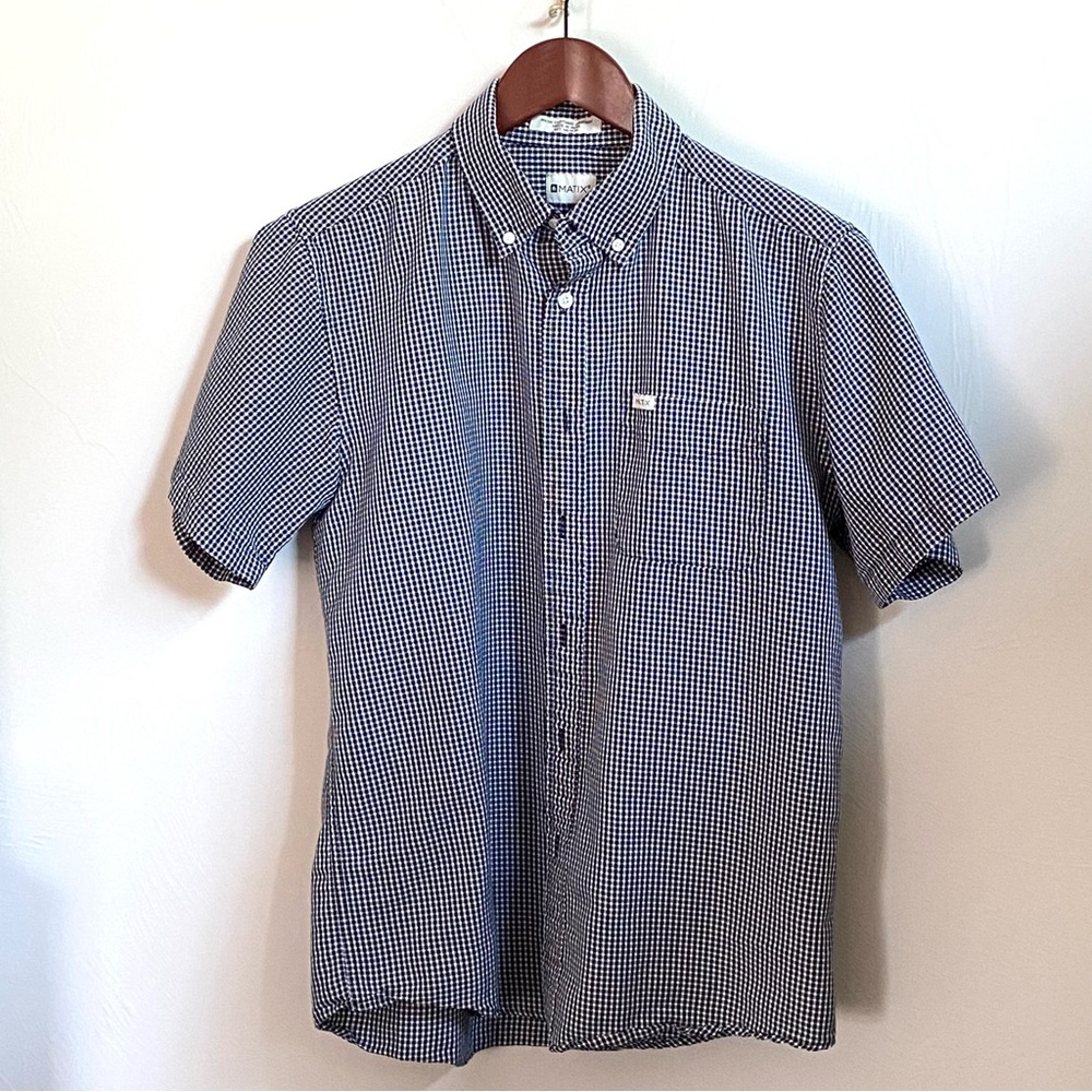 Men’s Navy Checked Short Sleeve Button Down